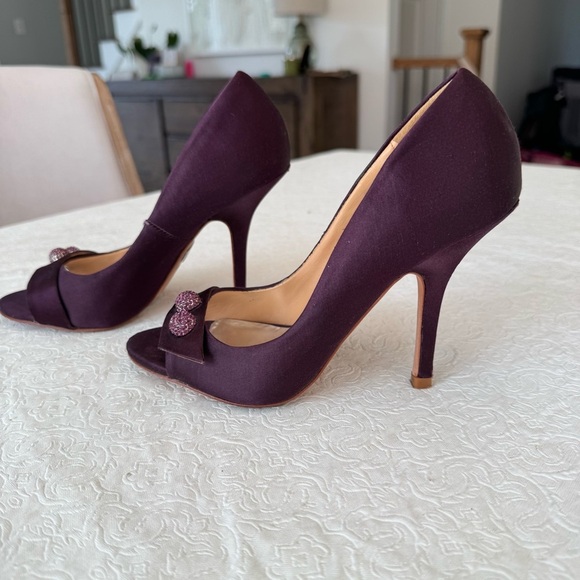 Badgley Mischka Heels 5.5 Deep Purple satin Rhinestone open Toe - Picture 3 of 7